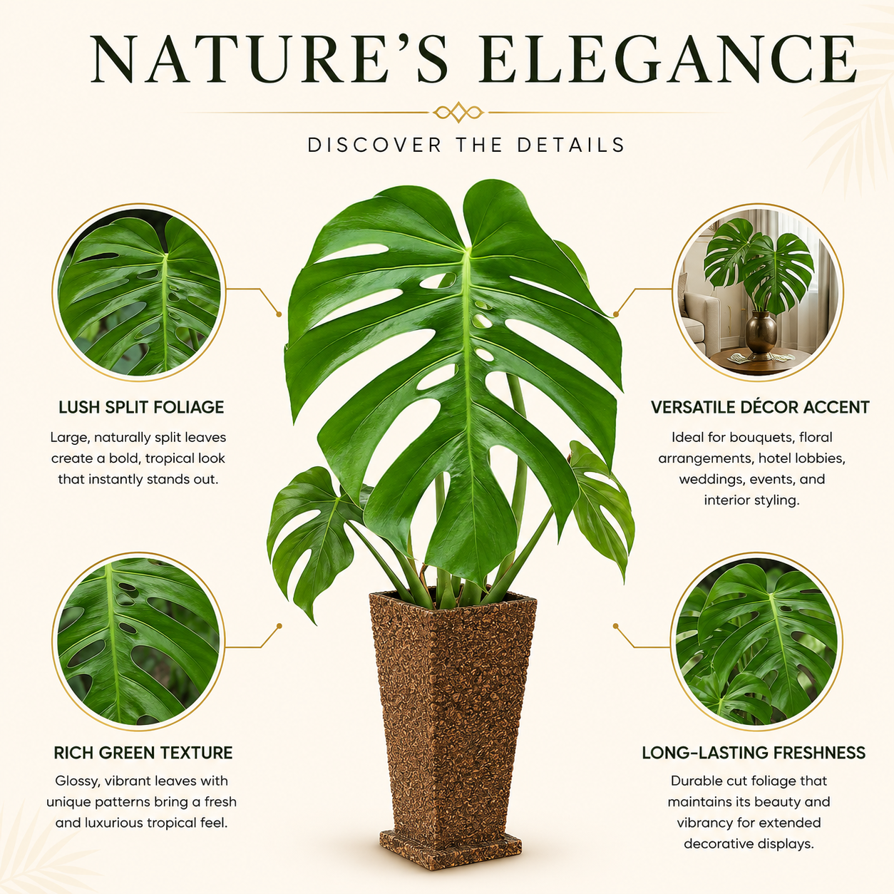 Monstera Deliciosa Foliage – 10 Pcs Fresh Tropical Leaves