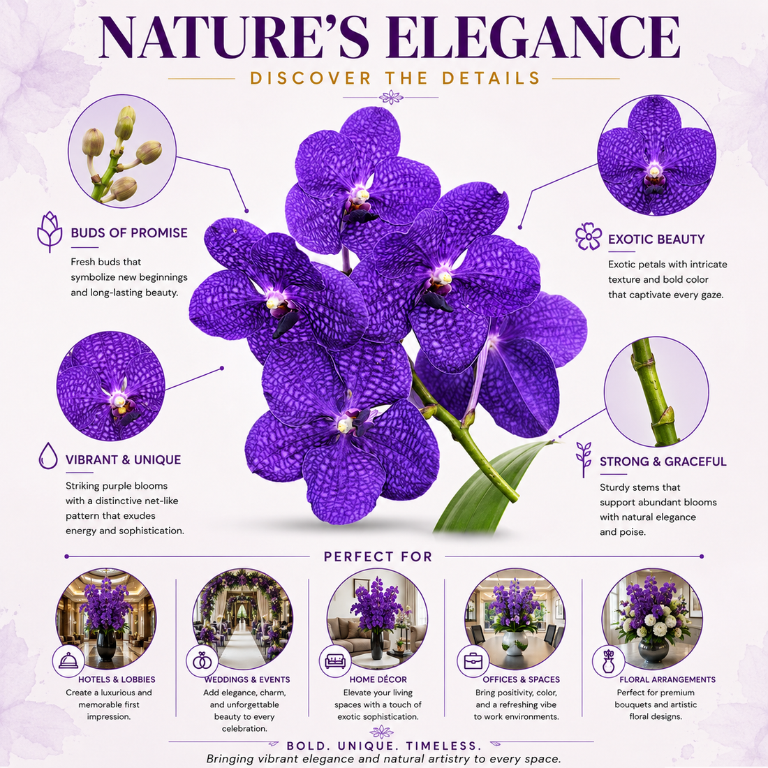 Dark Purple Vanda Orchids – 5 Stems Fresh  Flowers