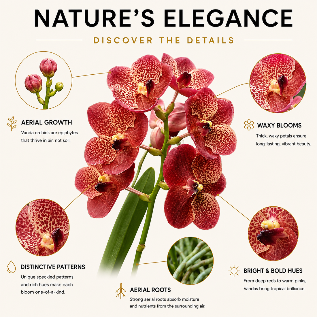 Light Maroon Vanda Orchids – 5 Stems Fresh  Flowers