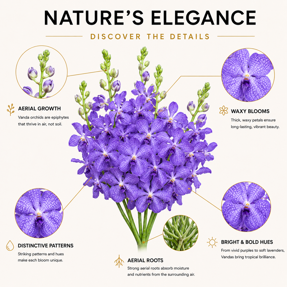 Violet Vanda Orchids – 5 Stems Fresh Premium Flowers