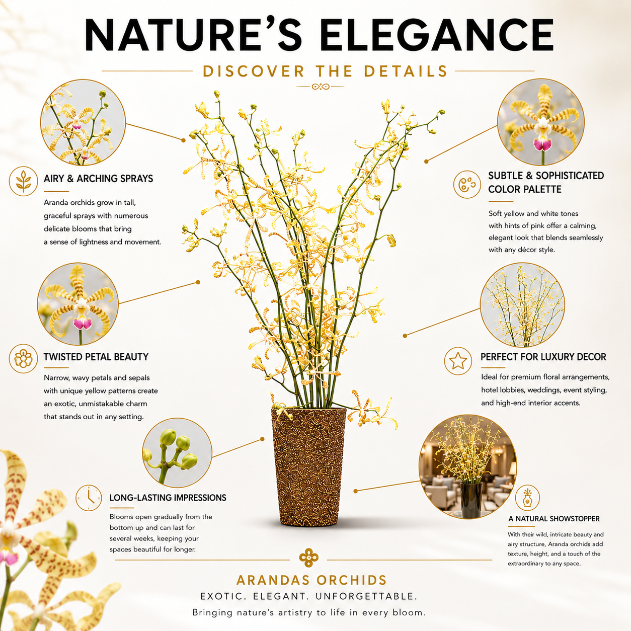 Spider Yellow Orchids – 10 Stems